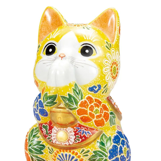 KUTANI WARE PRAYER CAT (MANEKI NEKO) YELLOW MORI