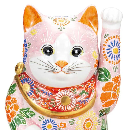 KUTANI WARE THE KOBAN MANEKI NEKO PINK MORI