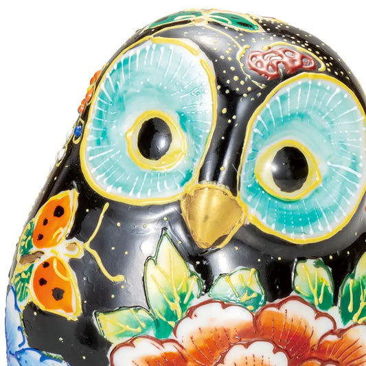 JAPANESE KUTANI PORCELAIN OWL FIGURINE – PEONY DESIGN