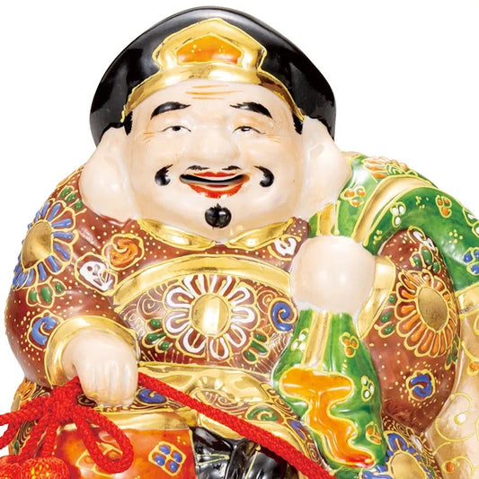 KUTANI WARE LARGE MALLET-RIDING FIGURE – BLACK RAISED DECORATION (KURO-SAMA MORI)