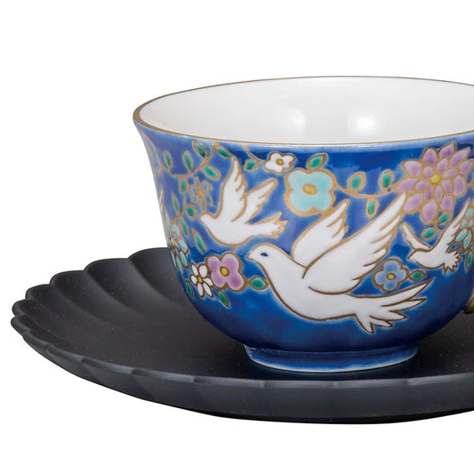 KUTANI WARE CUP & SAUCER WHITE PIGEON
