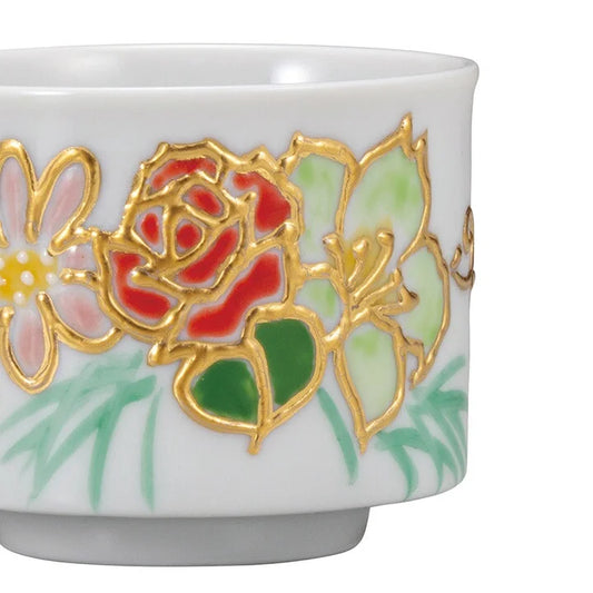 JAPANESE KUTANI WARE GUINOMI SAKE CUP – “HANAMATOI” FLORAL DESIGN BY SHIHO AIKAWA