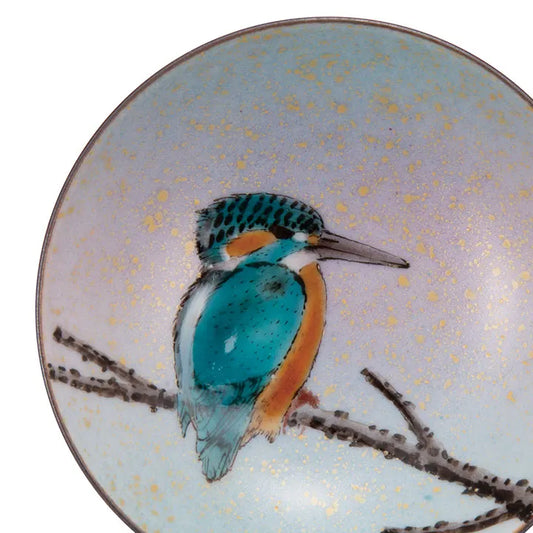 JAPANESE KUTANI WARE SAKE CUP (SAKAZUKI) – KINGFISHER DESIGN BY TOSHIHITO NAKAMURA