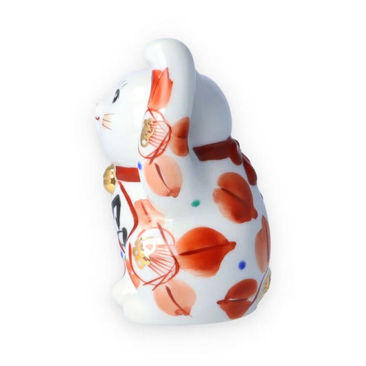 KUTANI WARE LUCKY CAT(MANEKI NEKO) AKAE TSUBAKI( LEFT HAND)/KOKUZOU KLIN