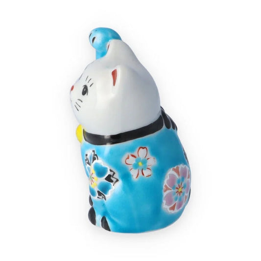 KUTANI WARE LUCKY CAT(MANEKI NEKO) KASANE ZAKURA (BLUE)/ KOKUZOU KLIN