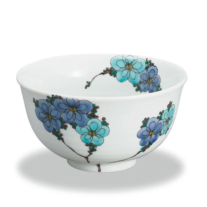 KINUYO OKADA/ KUTANI WARE DONBURI BOWL BLUE FLORAL DESIGN