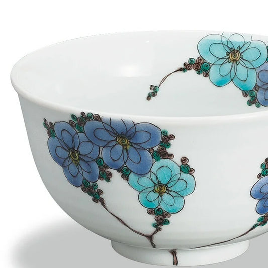 KINUYO OKADA/ KUTANI WARE DONBURI BOWL BLUE FLORAL DESIGN