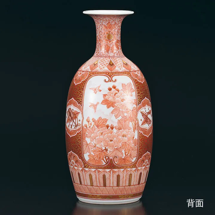 (LIMITED EDITION) KUTANI WARE VASE WITH MITSUMADORI DESIGN / BUZAN FUKUSHIMA