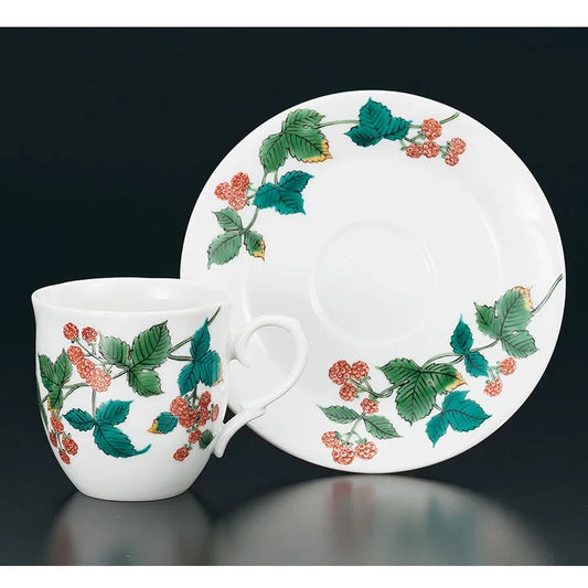 KUTANI WARE CUP & SAUCER WILD STRAWBERRY/ TAMEKICHI MITSUI