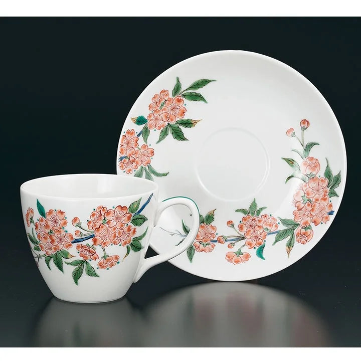 KUTANI WARE CUP & SAUCER SAKURA/ TAMEKICHI MITSUI