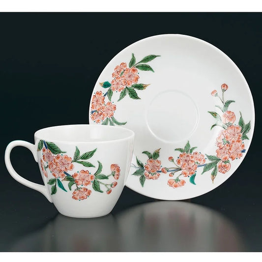 KUTANI WARE CUP & SAUCER SAKURA/ TAMEKICHI MITSUI