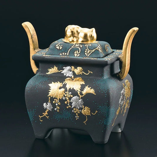 KUTANI JAPANESE INCENSE BURNER (SHIROKANEMORI GRAPE ILLUSTRATION AOCHIBUTESSEN)/KINGYOKU NAKADA