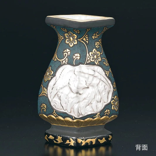 KUTANI WARE FLOWER VASE – RAISED GOLD ARABESQUE WITH AOCHIBU DRAGON & PHOENIX/KINGYOKU NAKADA