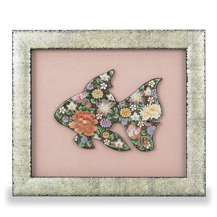 KUTANI WARE CERAMIC PLAQUE HANAZUME GOLDFISH