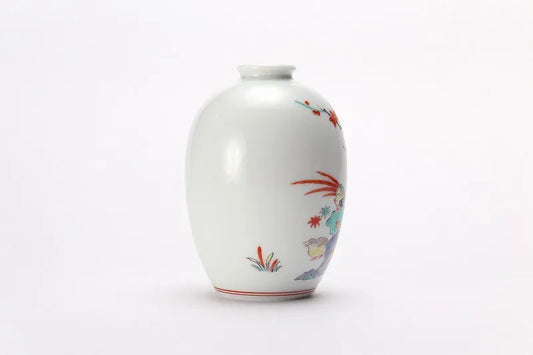 ARITA WARE NATSUME-SHAPED SINGLE FLOWER VASE – PLUM AND BIRD DESIGN / KAKIEMON KILN