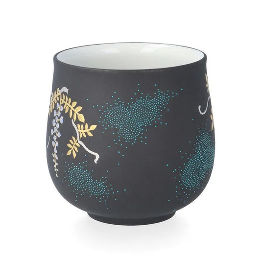 KUTANI WARE MAN-WAN SHIRAGANEMORI WHITE WISTERIA DESIGN AOCHIBU/KINGYOKU NAKADA