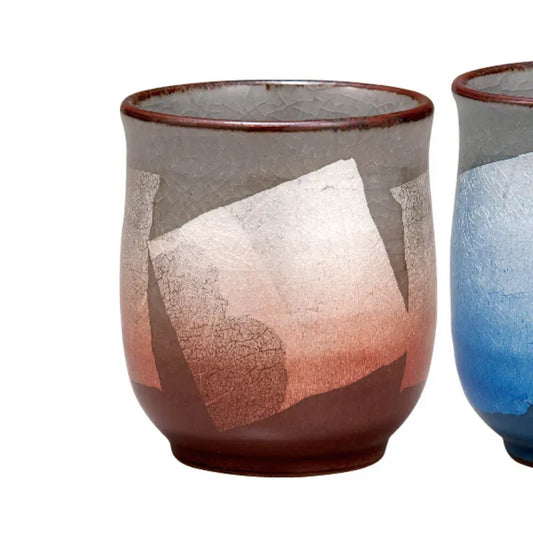 KUTANI WARE SILVER GLAZE PAIR TEACUPS – BIZAN KILN (GIFT BOXED)