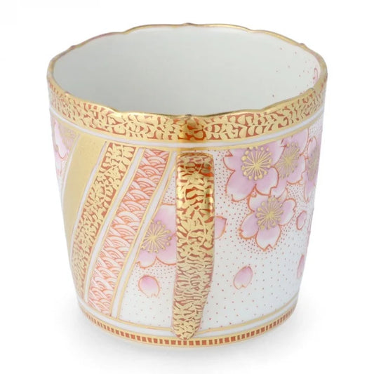 KUTANI PORCELAIN MUG CUP - KINRANDE SAKURA MON MOTIF, JAPANESE CERAMIC ART