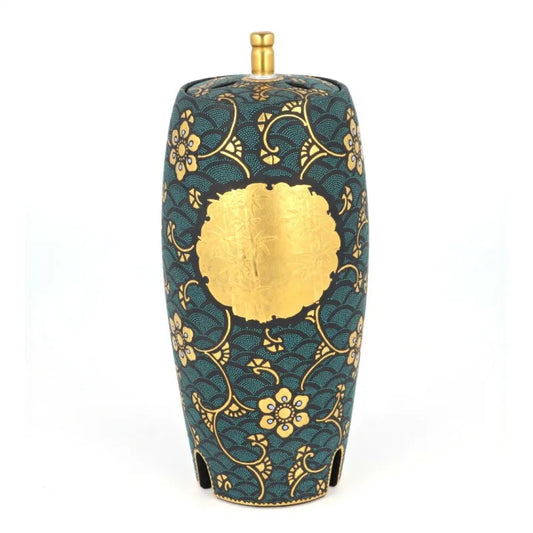 KUTANI WARE INCENSE BURNER (BLUE GRAIN SNOW RING CHERRY BLOSSOMS, BAMBOO, AND PLUM BLOSSOMS)/KINGYOKU NAKADA