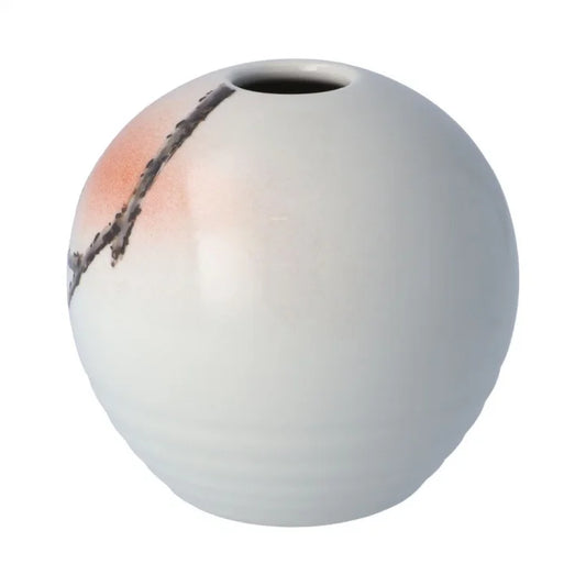 KUTANI YAKI ROUND SINGLE FLOWER VASE – TWIN SPARROWS MOTIF / TOSHIHITO NAKAMURA