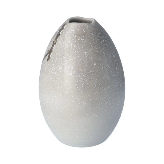 KUTANI JAPANESE SINGLE FLOWER VASE LARGE RIPPLE-MOUTHED SHELL-SHAPED VASE – SNOW AND TWO SPARROWS DESIGN / TOSHITO NAKAMURA