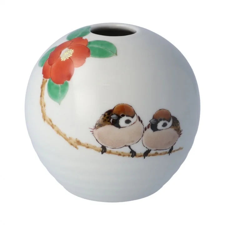 KUTANI JAPANESE SINGLE FLOWER VASE MARU-GATA TUBAKI NIJAKU-ZU / TOSHITO NAKAMURA