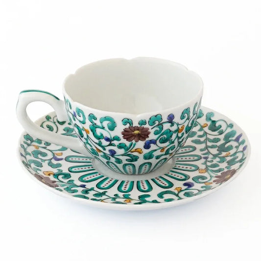 KUTANI WARE CUP & SAUCER COFFEE CUP KARAKUSA MON /TAMEKICHI MITSUI