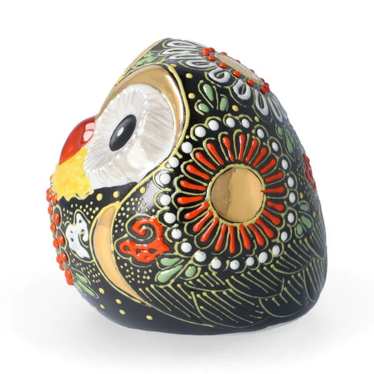 KUTANI WARE ROUND OWL FIGURINE BLACK MORI