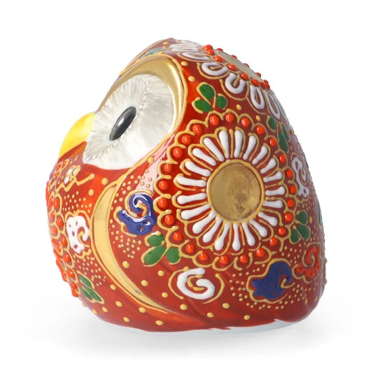 KUTANI WARE ROUND OWL FIGURINE RED MORI