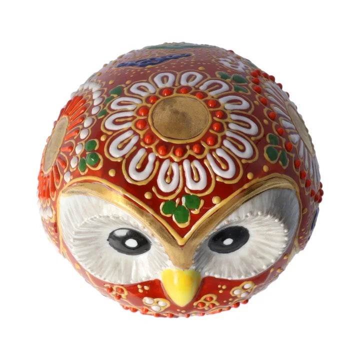 KUTANI WARE ROUND OWL FIGURINE RED MORI