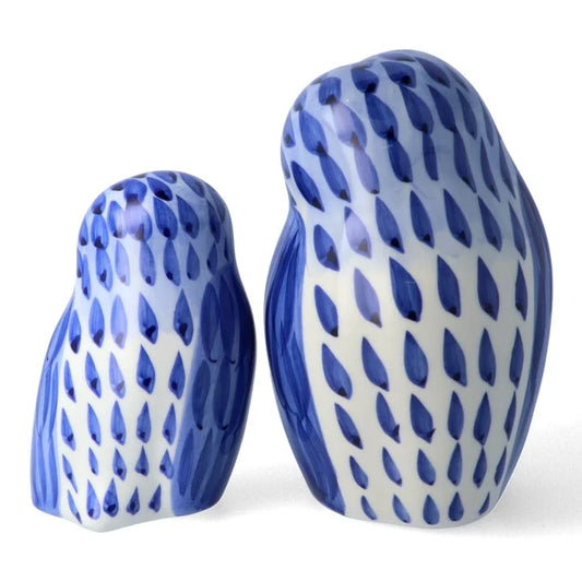 KUTANI JAPANESE PAIR OWLS FIGURINE -SOMETSUKE