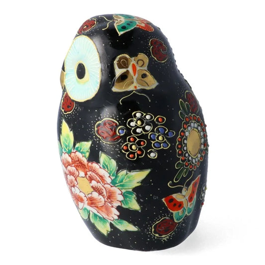 KUTANI WARE OWL FIGURINE PEONY