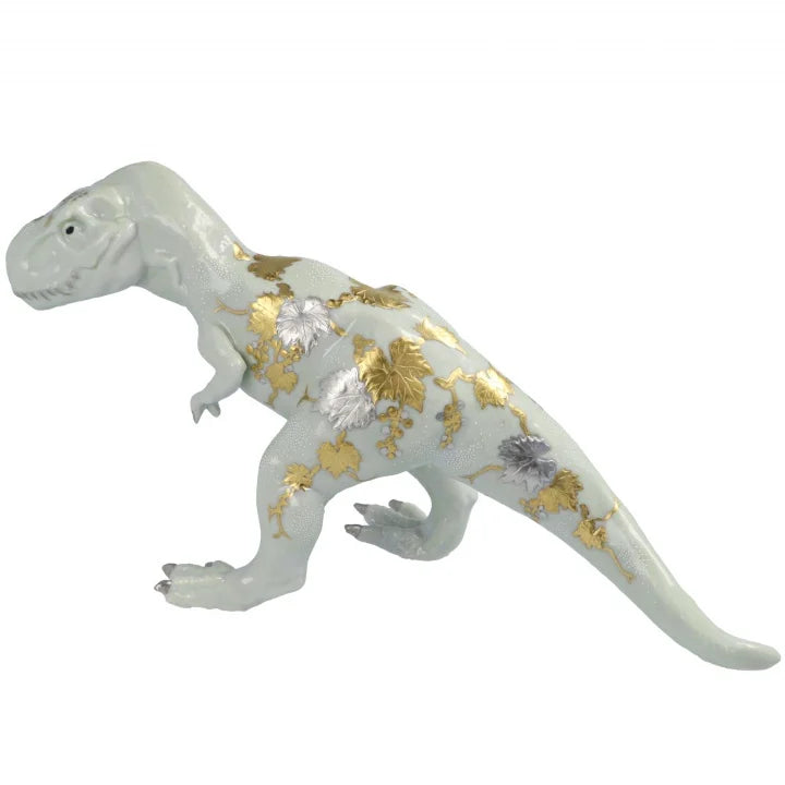 KUTANI WARE FIGURINE TYRANNOSAURUS SHIROGANEMORI GRAPE DESIGN SHIROCHIBU BY KINGYOKU NAKADA