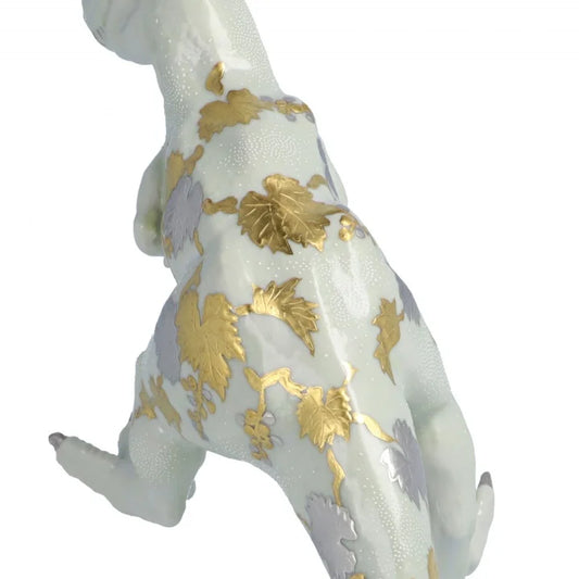KUTANI WARE FIGURINE TYRANNOSAURUS SHIROGANEMORI GRAPE DESIGN SHIROCHIBU BY KINGYOKU NAKADA