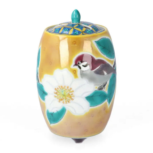 KUTANI WARE INCENSE BURNER – ‘GOURD PATTERN WITH PEONY AND BIRD’ BY YUZO YAMAGISHI