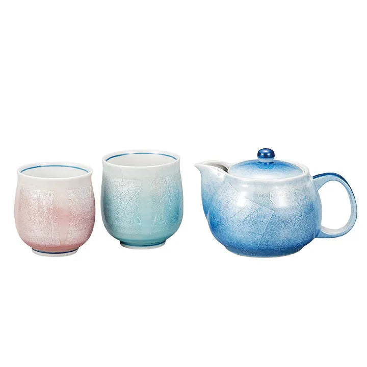 KUTANI WARE RELAXATION TEA SET – SILVER DECORATED (WITH STRAINER) JAPANESE PORCELAIN | GIFT BOX INCLUDED