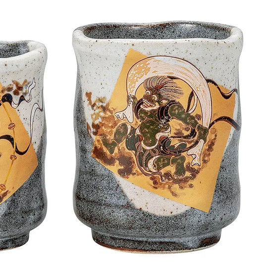 JAPANESE KUTANI PORCELAIN YUNOMI TEA CUP SET – FUJIN AND RAIJIN