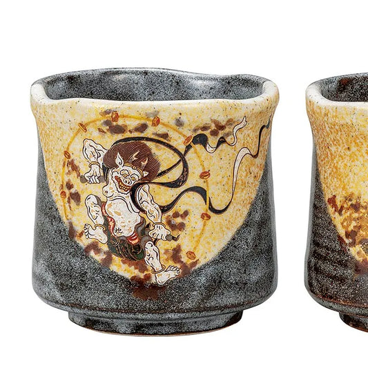 JAPANESE KUTANI PORCELAIN YUNOMI TEA CUP SET – FUJIN AND RAIJIN (WIND & THUNDER GODS)