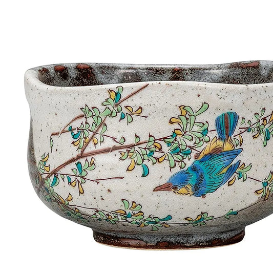 KUTANI WARE MATCHA BOWL “KINGFISHER” – HANDCRAFTED JAPANESE TEA BOWL WITH WOODEN BOX