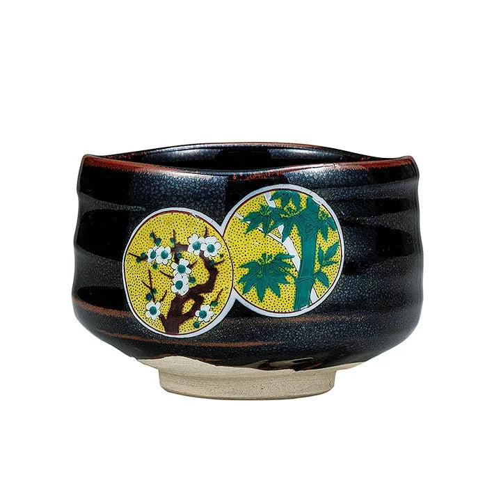 KUTANI WARE MATCHA BOWL – HANDCRAFTED JAPANESE TEA CEREMONY CHAWAN ‘PINE, BAMBOO & PLUM