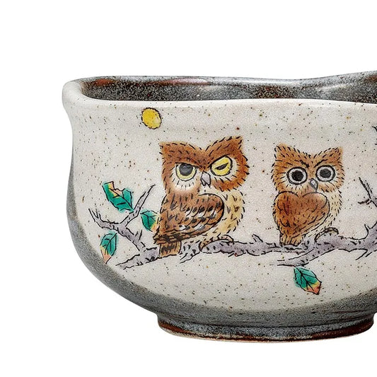 KUTANI WARE MATCHA BOWL – HANDCRAFTED JAPANESE TEA CEREMONY CHAWAN ‘OWL