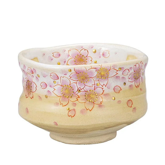 JAPANESE KUTANI WARE MATCHA BOWL – GENUINE GOLD SAKURA DESIGN BY YOSHINORI FUKUDA
