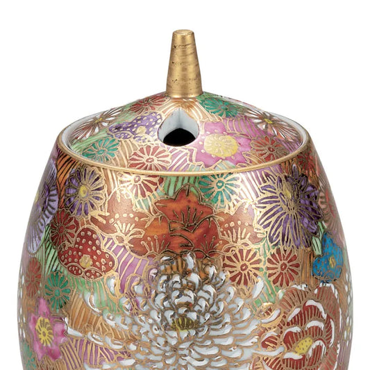 KUTANI PORCELAIN INCENSE BURNER – TRADITIONAL KIN HANA-ZUME DESIGN, MADE IN JAPAN