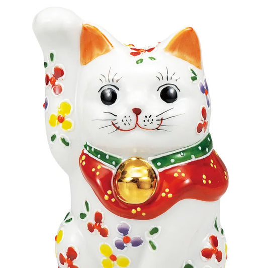 JAPAN KUTANI LUCKY CAT(MANEKI NEKO) DELICATE FLOWER DESIGN