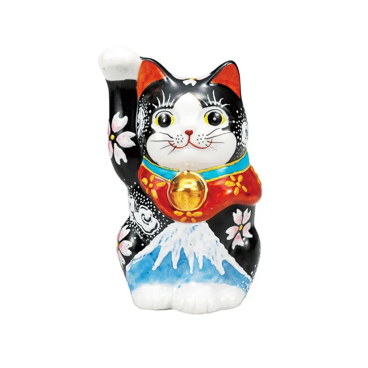 KUTANI WARE LUCKY CAT ‘SHIRO-FUJI’ – HAND-PAINTED MANEKI NEKO (WHITE MT. FUJI DESIGN