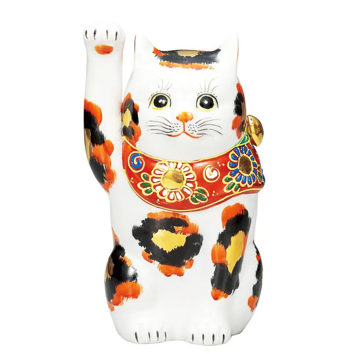 KUTANI WARE LUCKY CAT ‘KIN-MIKE’ – HAND-PAINTED MANEKI NEKO (GOLDEN CALICO)