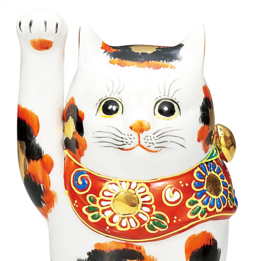 KUTANI WARE LUCKY CAT ‘KIN-MIKE’ – HAND-PAINTED MANEKI NEKO (GOLDEN CALICO)