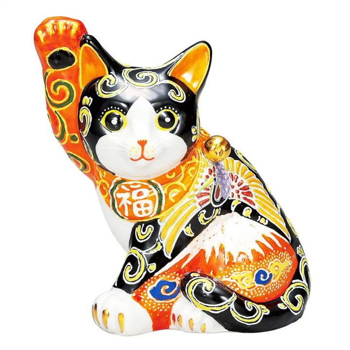 JAPANESE KUTANI PORCELAIN MANEKI NEKO – AKA FUJI AND CRANE MOTIF