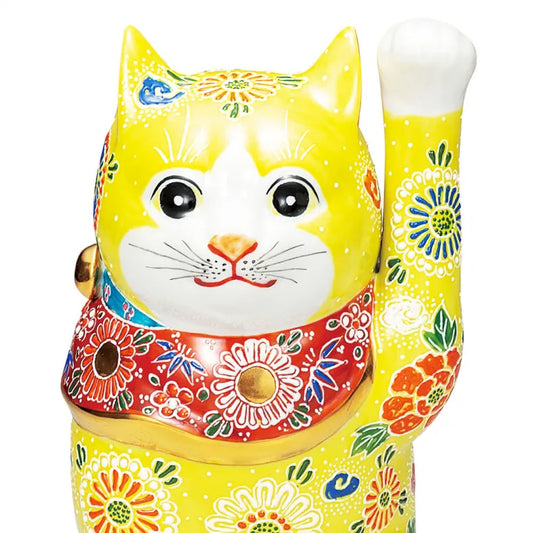 KUTANI WARE LUCKY CAT – YELLOW MORI (RAISED ENAMEL DECORATION)