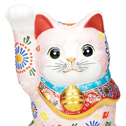 JAPANESE KUTANI PORCELAIN MANEKI NEKO – PINK RAISED ENAMEL DESIGN